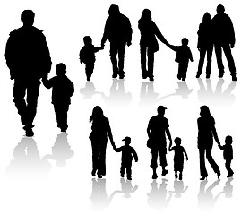 Image showing Silhouettes of parents with children