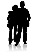 Image showing Silhouette happy young family