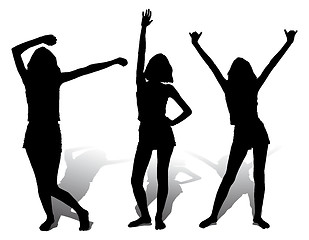 Image showing Three silhouette happy girl