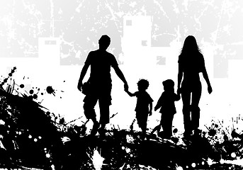 Image showing Grunge background with Family Silhouette