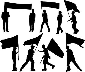 Image showing Vector silhouettes man and women with flag and transparency