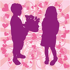 Image showing Silhouette boy & girl, love illustration