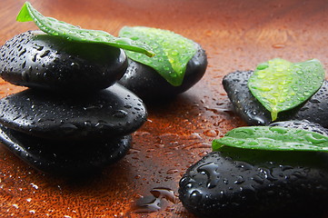 Image showing zen concept with stones and leaves