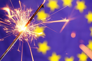 Image showing euro union flag and sparkler