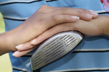 Image showing Hands of female golfer