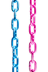 Image showing Blue and pink steel chains