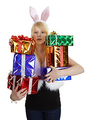 Image showing Girl in fancy dress with gifts