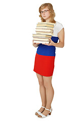 Image showing Woman - student with a pile of books