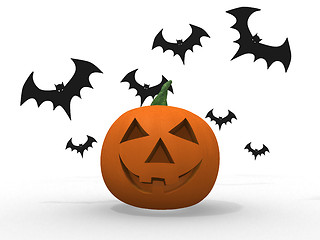 Image showing halloween pumpkin and bats isolated on white 