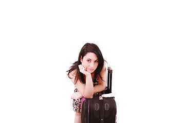 Image showing Young woman waiting at airport, isolated over white 