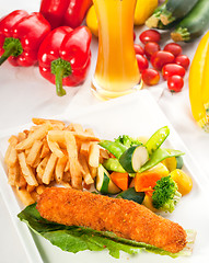 Image showing fresh chicken breast roll and vegetables