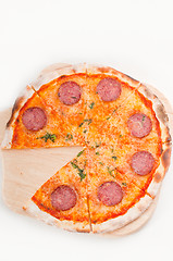 Image showing Italian original thin crust  pepperoni pizza