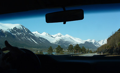 Image showing Isfjorden seen through the carwindow