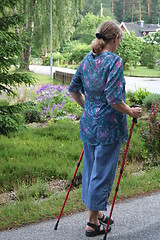 Image showing Walking with staff