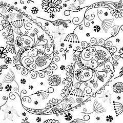 Image showing White and black seamless floral pattern