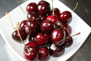 Image showing Cherries in white bowl