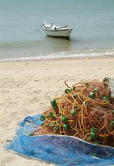 Image showing Fishing net on the beach