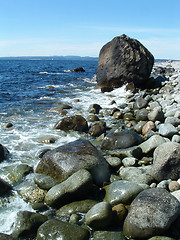 Image showing Shoreline with a big stone