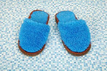 Image showing Pair of soft blue slippers