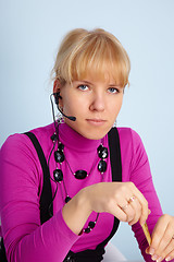 Image showing Young girl - worker of call center