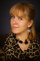 Image showing Portrait of beautiful woman in leopard dress