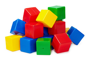 Image showing Pile of colored toy blocks on white