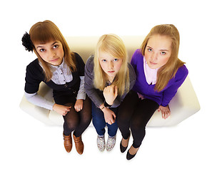 Image showing Three girlfriends teen on the couch