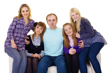 Image showing Big family on couch - four women and one man