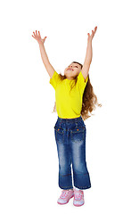 Image showing Little funny girl stretched his hands up