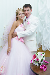 Image showing Bride and groom in wedding attire