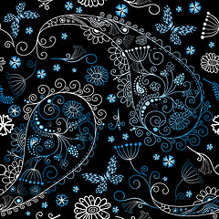 Image showing Black seamless floral pattern