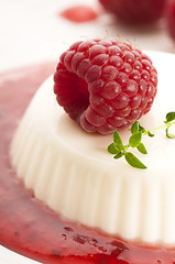 Image showing Vanilla panna cotta with berry sauce