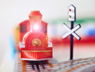 Image showing Toy steam engine closeup