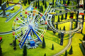 Image showing Model - park with a Ferris wheel and railway