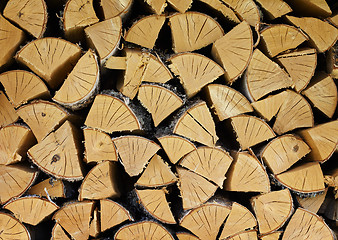 Image showing Pile of dry birch wood - background