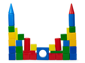 Image showing Rickety castle of color cubes