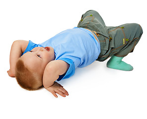 Image showing Child tries to do a gymnastic stance on floor