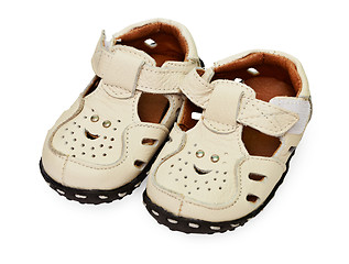 Image showing White children's leather sandals