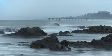 Image showing Night landscape - tropical ocean coast