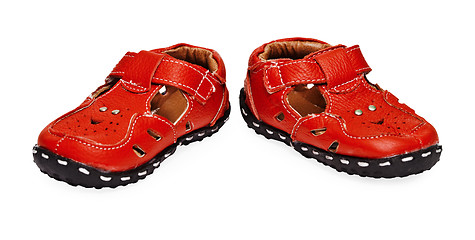 Image showing Red children's leather shoes on white