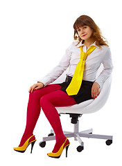 Image showing Beautiful woman in bright clothes in a chair