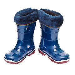 Image showing Pair of small rubber boots with artificial fur
