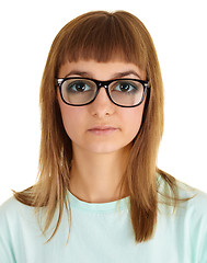 Image showing Funny girl in very strong glasses