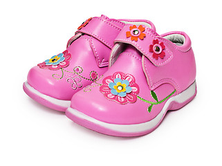 Image showing Shoes for little girl decorated with flowers