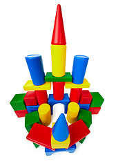 Image showing Toy castle made â€‹â€‹of multicolored plastic blocks