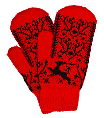 Image showing Woolen mittens on white background