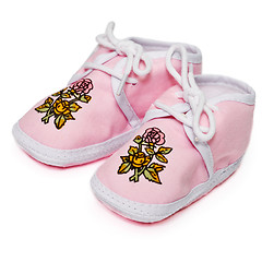 Image showing Baby pink booties with flowers