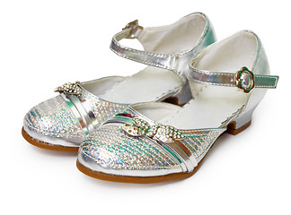 Image showing Beautiful silver shoes for girl on white