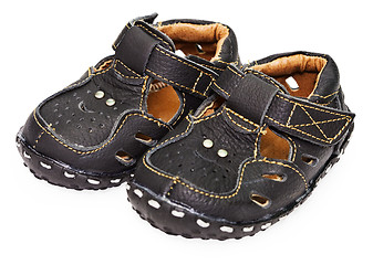 Image showing Dark leather sandals for children