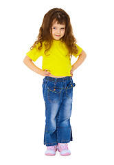 Image showing Little girl in jeans on white background